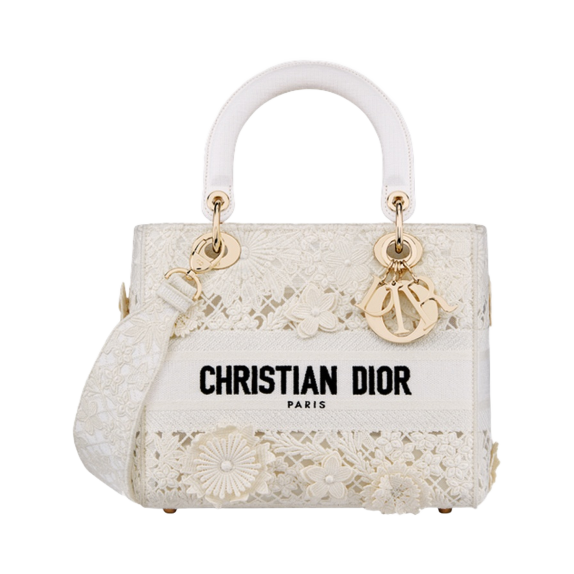 디올 미디움 레이디 D 라이트 백 D 레이스 자수 3D 마크라메 이펙트 화이트(Dior Medium Lady D Lite Bag D Lace Embroidery 3d Macrame Effect White) - 1
