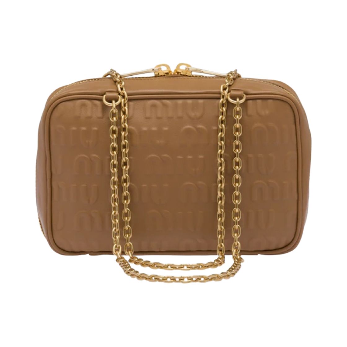 미우 미우 엠보스 로고 레더 탑 핸들백 카라멜(Miu Miu Embossed Logo Leather Top Handle Bag Caramel) - 1