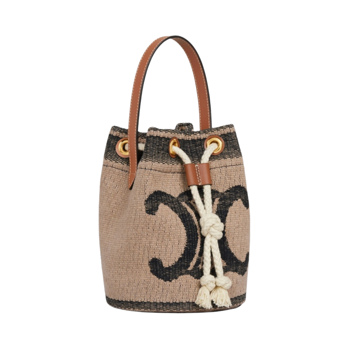 셀린느 트리옹프 & 카프스킨 텍스타일 틴 드로우스트링 베이지 탄(Celine Teen Drawstring in Textile with Triomphe and Calfskin Beige Tan) - 2