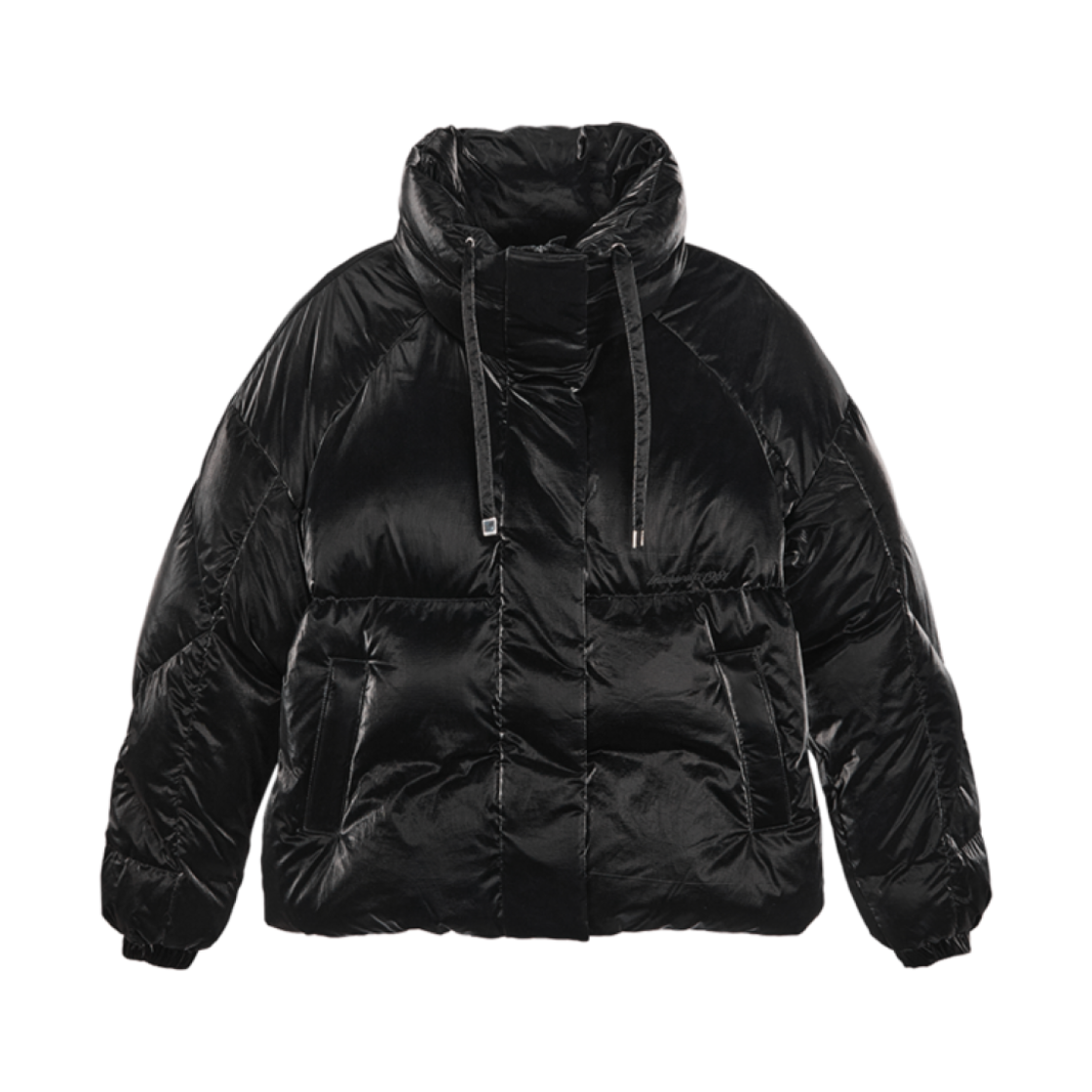 (W) 게스 스텐넥 글로시 푸퍼 블랙((W) Guess Stand-Neck Glossy Puffer Black)