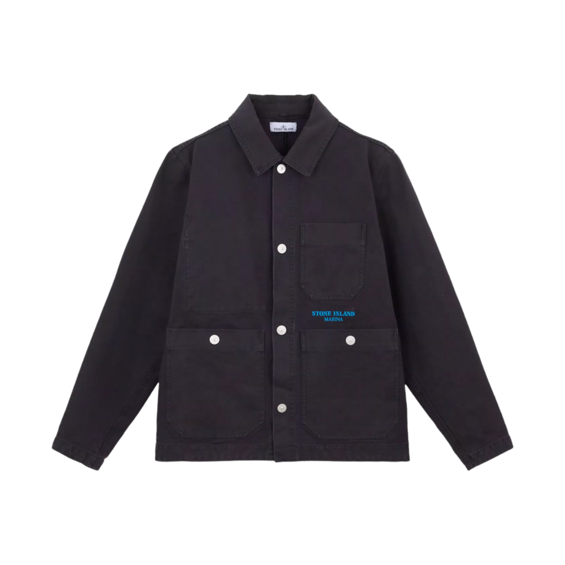 8115442X9-V0026 Stone Island 442X9 Plated Cotton Canvas Stone Island Marina Shirt Jacket with Anti-Drop Ink Blue - 24FW