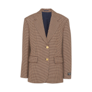 (W) Prada Single-Breasted Houndstooth Check Jacket Tobacco