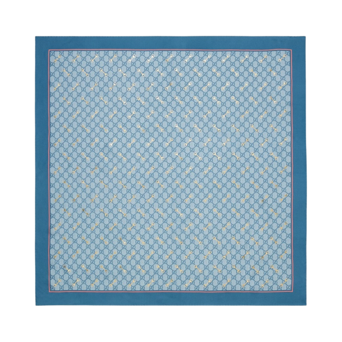 (W) 구찌 GG 프린트 홀스빗 실크 까레 블루 라이트 블루((W) Gucci GG Print with Horsebit Silk Carre Blue Light Blue) - 1