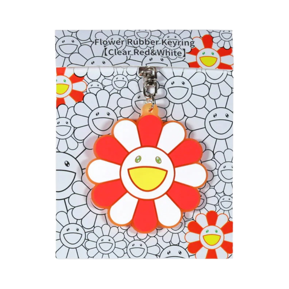 카이카이키키 플라워 러버 키링 클리어 레드 화이트(Kaikai Kiki Flower Rubber Keyring Clear Red White)