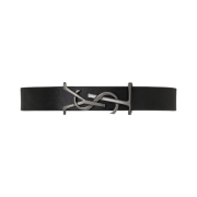 Saint Laurent Opyum Bracelet in Smooth Leather and Metal Black