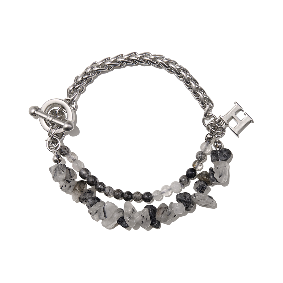 [Haleine]Gemstone L MIX BRACELET LIGHT BLACK★男女共用 알렌느 젬스톤 메탈 브레이슬릿 블랙 | Haleine | KREAM