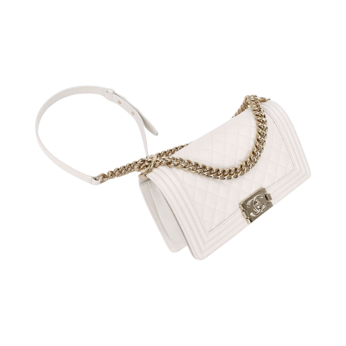 샤넬 보이 샤넬 미디움 플랩백 그레인드 카프스킨 & 골드 메탈 화이트(Chanel Medium Boy Chanel Handbag Grained Calfskin & Gold White) - 3