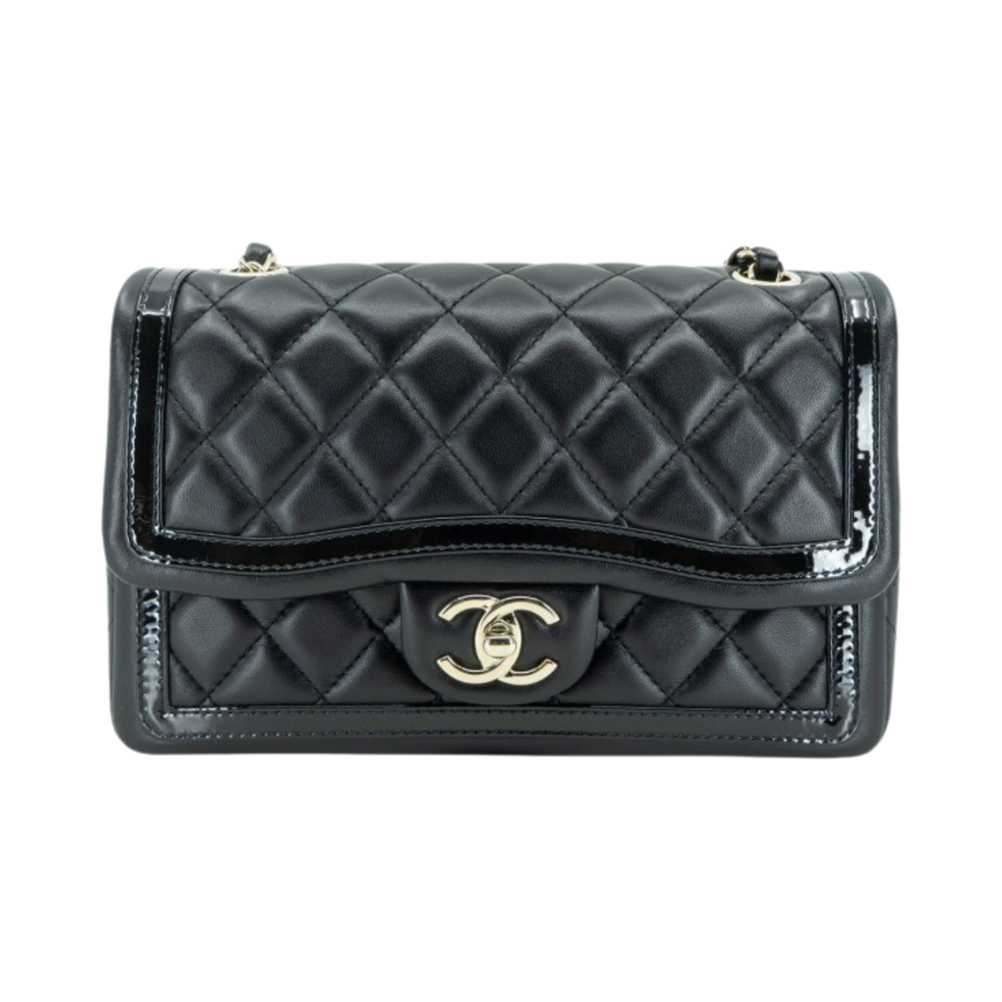 AS4289-B13811-94305 Chanel Mini Flap Bag Lambskin Patent Calfskin & Gold Black