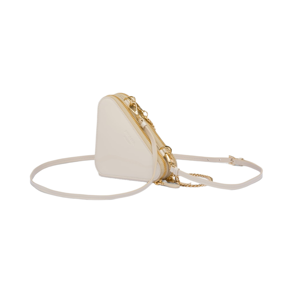 프라다 트라이앵귤러 페이턴트 레더 미니 파우치 아이보리(Prada Triangular Patent Leather Mini Pouch Ivory) - 3