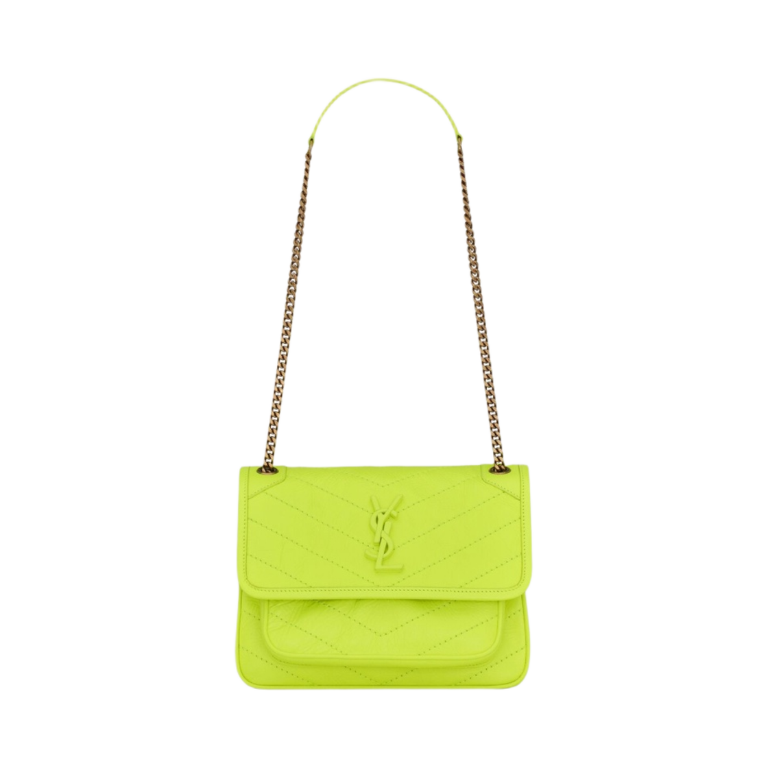 생로랑 니키 베이비 체인 백 크링클 램스킨 네온 옐로우(Saint Laurent Niki Baby Chain Bag In Crinkled Lambskin Neon Yellow) - 1