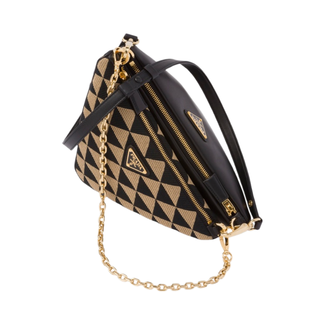 프라다 심볼 레더 패브릭 미니백 블랙 베이지(Prada Symbole Leather and Fabric Mini Bag Black Beige) - 2