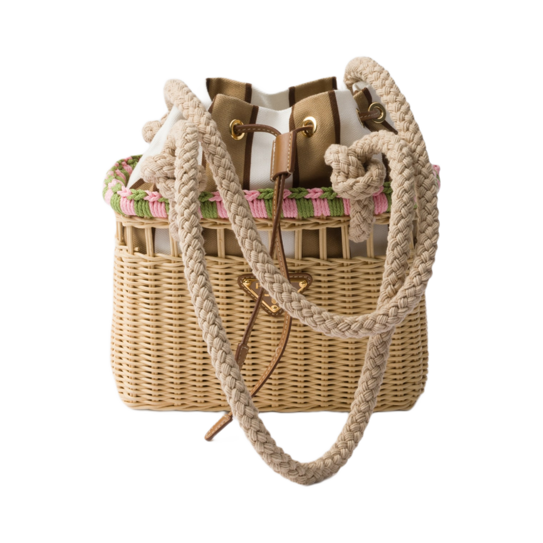 프라다 위커 미니백 탄 페탈 핑크(Prada Wicker Mini-Bag Tan Petal Pink) - 1