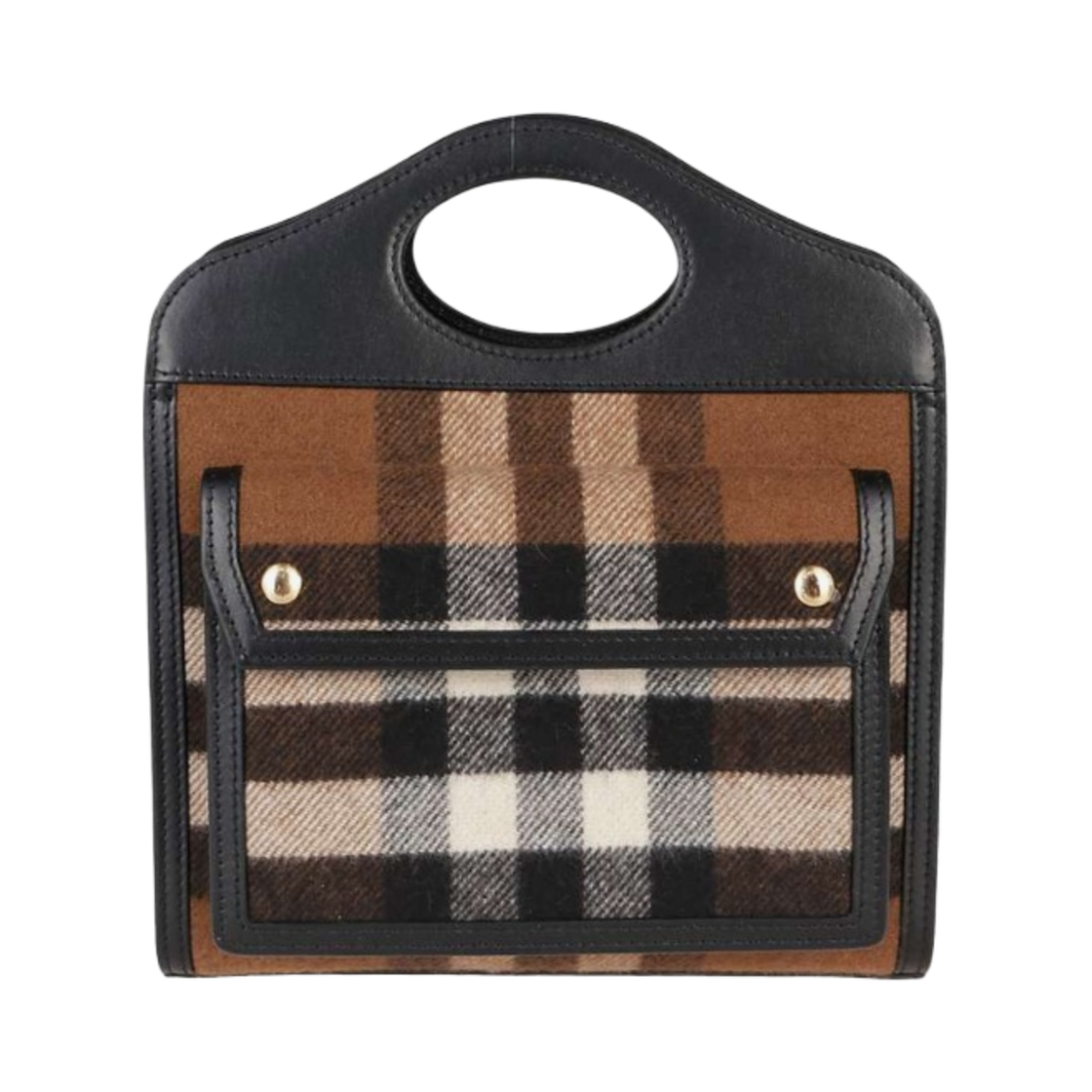 8047010 Burberry Mini Knitted Check and Leather Pocket Bag Black