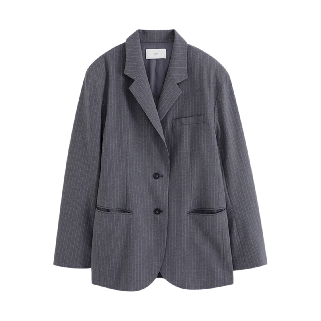 레하 우먼 캠든 드롭 숄더 자켓 그레이 핀스트라이프(Leha Women Camden Drop Shoulder Jacket Grey Pinstripe)