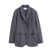 Leha Women Camden Drop Shoulder Jacket Grey Pinstripe