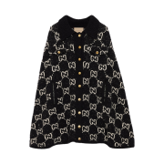 (W) Gucci Fine Cotton Cape with GG Jacquard Black Ivory