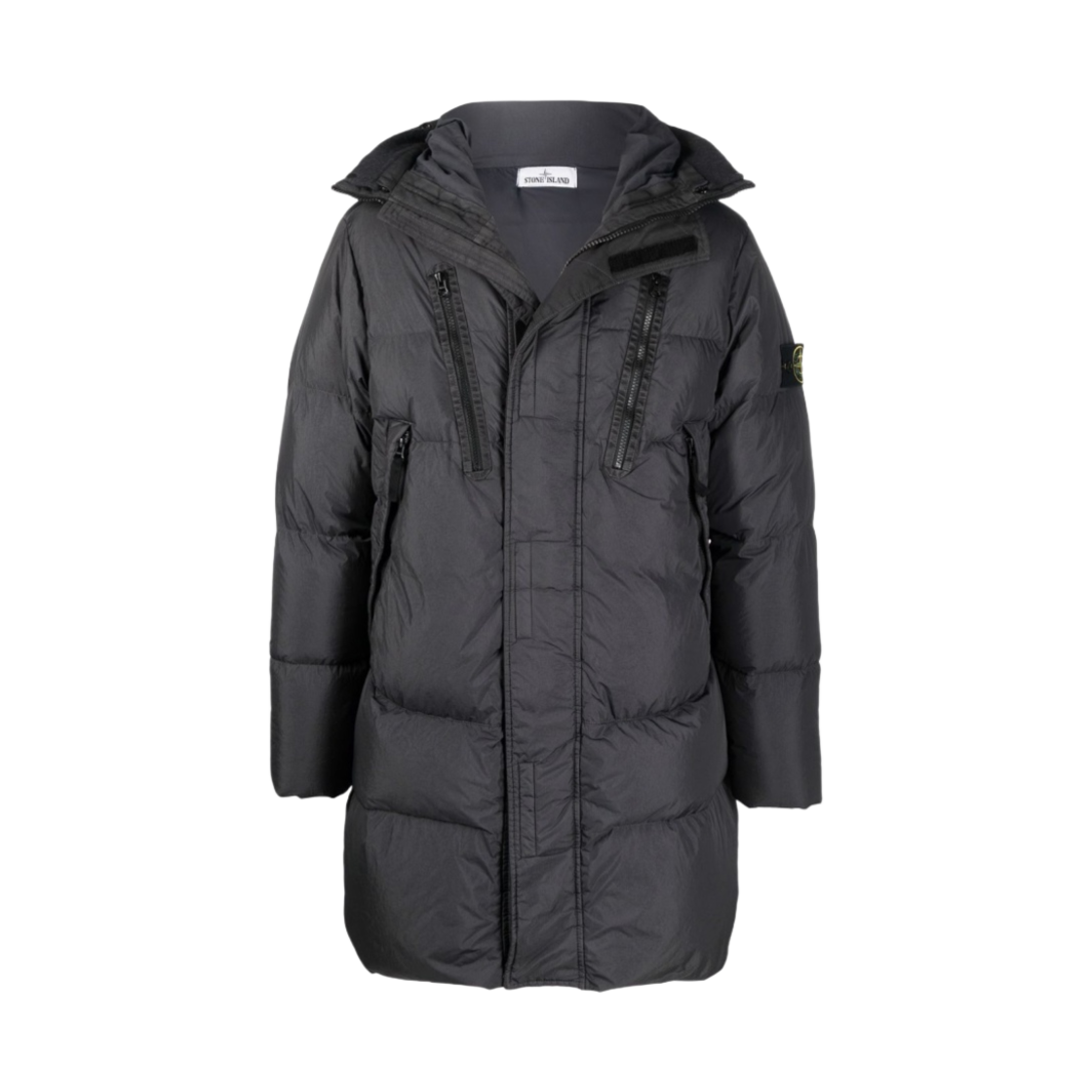 스톤 아일랜드 70123 크링클랩스 후드 롱 다운 자켓 다크 그레이 - 21FW(Stone Island 70123 Crinkle Reps Hooded Long Down Jacket Dark Grey - 21FW)