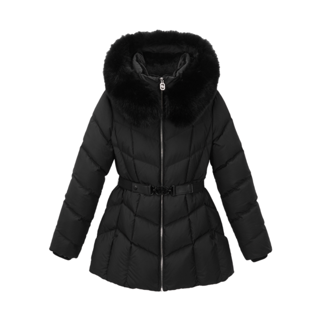 (W) 게스 폭스 퍼 글램 다운 블랙((W) Guess Fox Fur Glam Down Black)