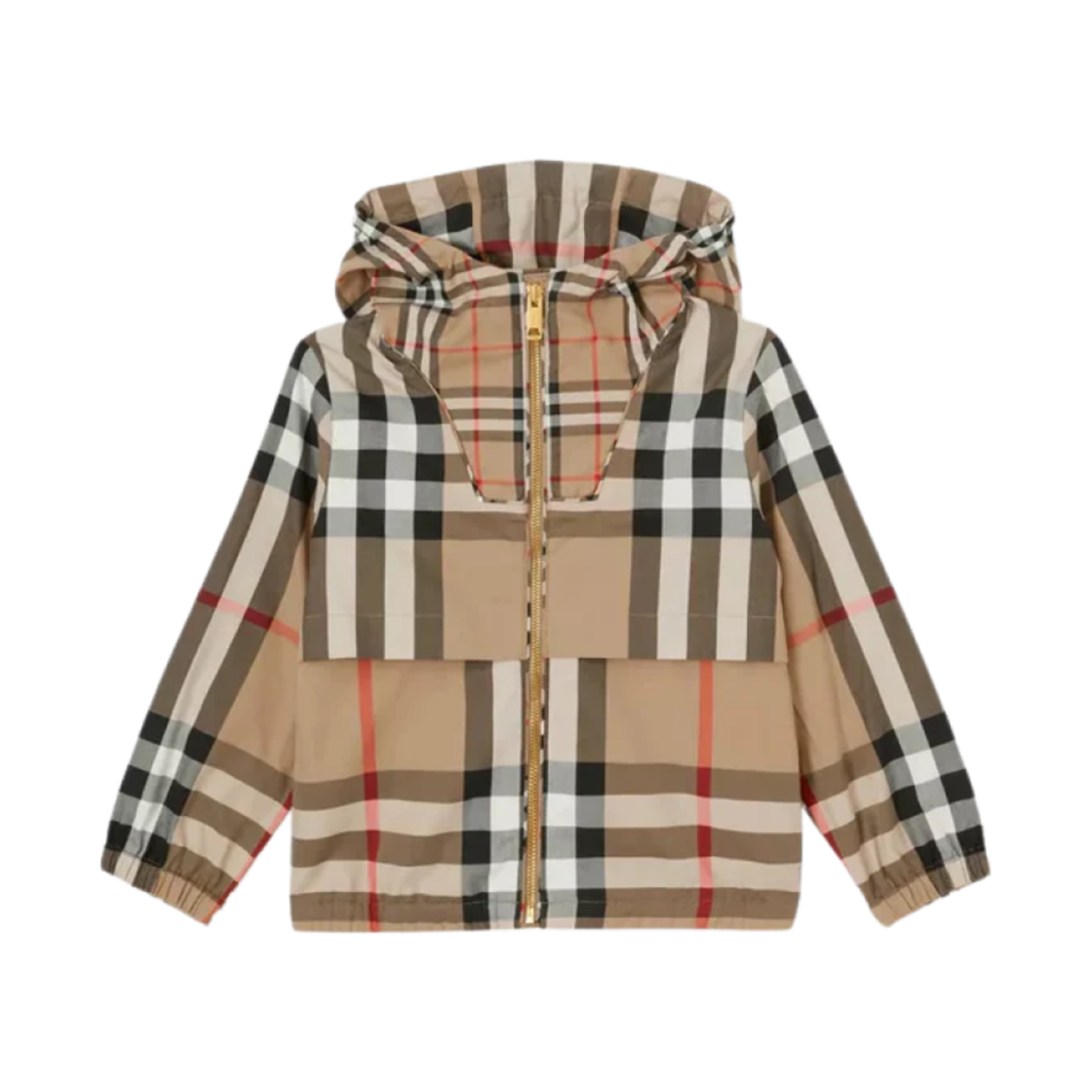 (키즈) 버버리 콘트라스트 체크 코튼 후드 자켓 아카이브 베이지((Kids) Burberry Contrast Check Cotton Hooded Jacket Archive Beige)