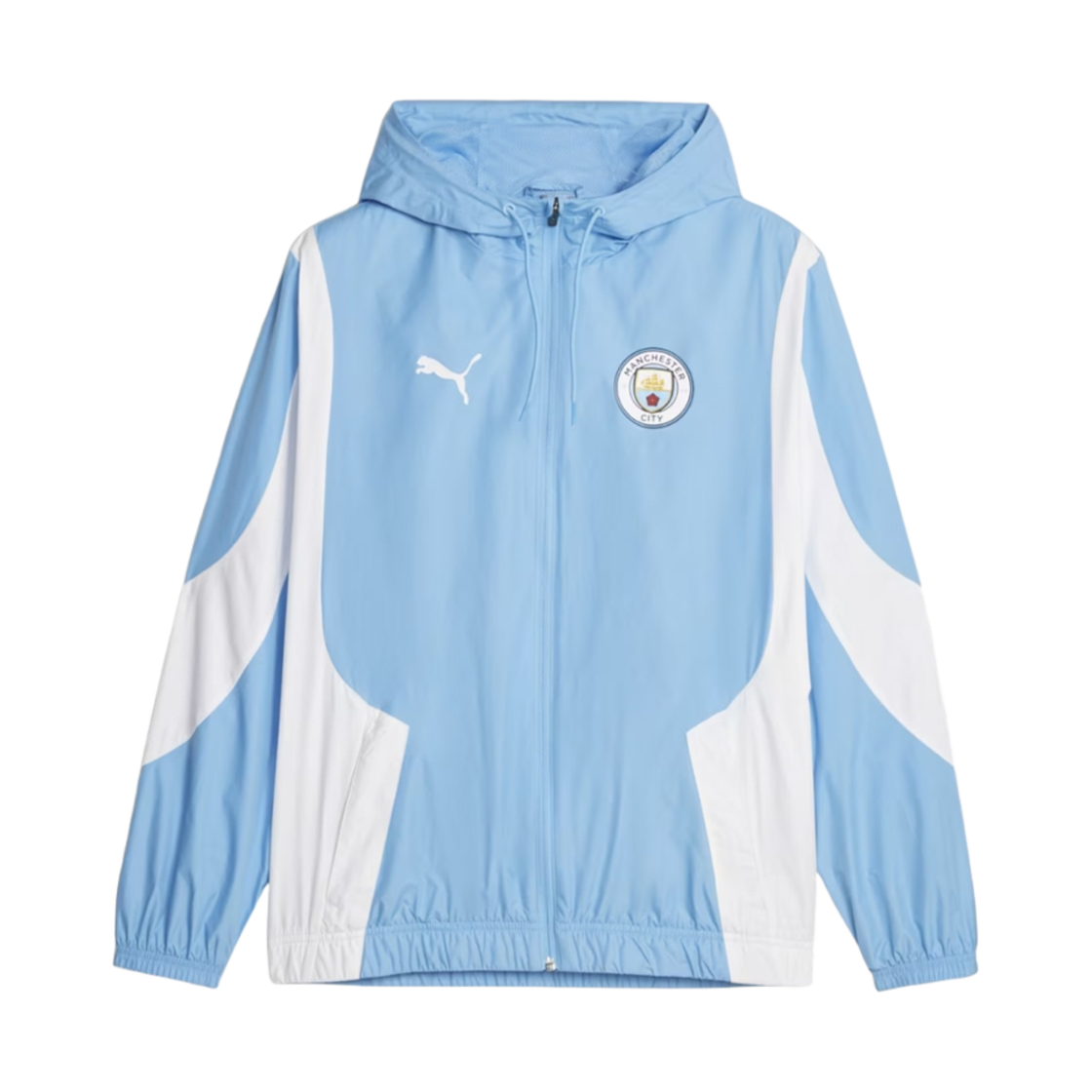 푸마 맨체스터 시티 프리매치 우븐 앤섬 자켓 라이트 블루 화이트(Puma Manchester City Prematch Woven Anthem Jacket Light Blue White)