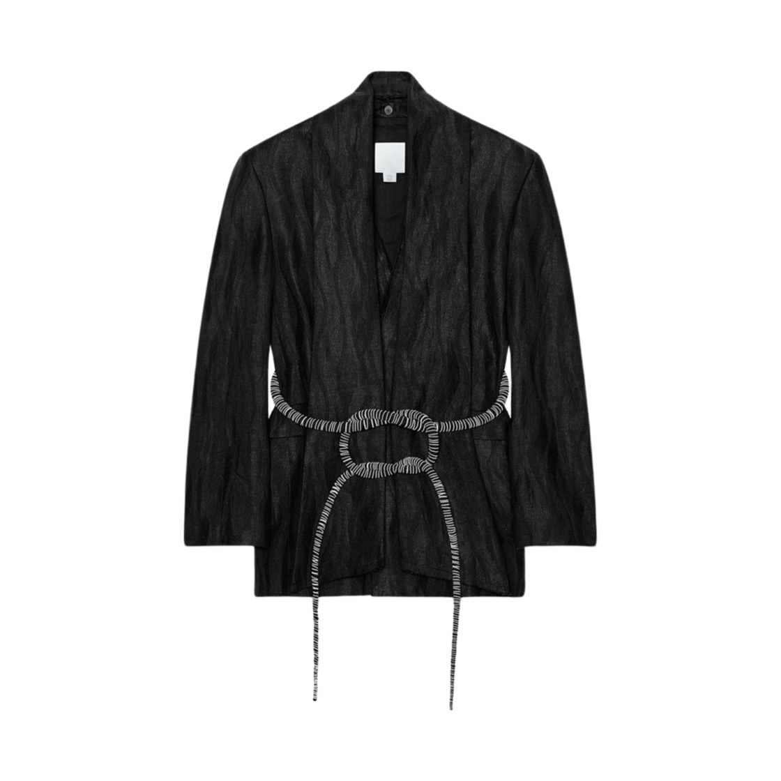 (W) 자라 x 린팡루 100% 리넨 벨티드 블레이저 블랙((W) Zara x Fanglu Lin 100% Linen Belted Blazer Black) - 1
