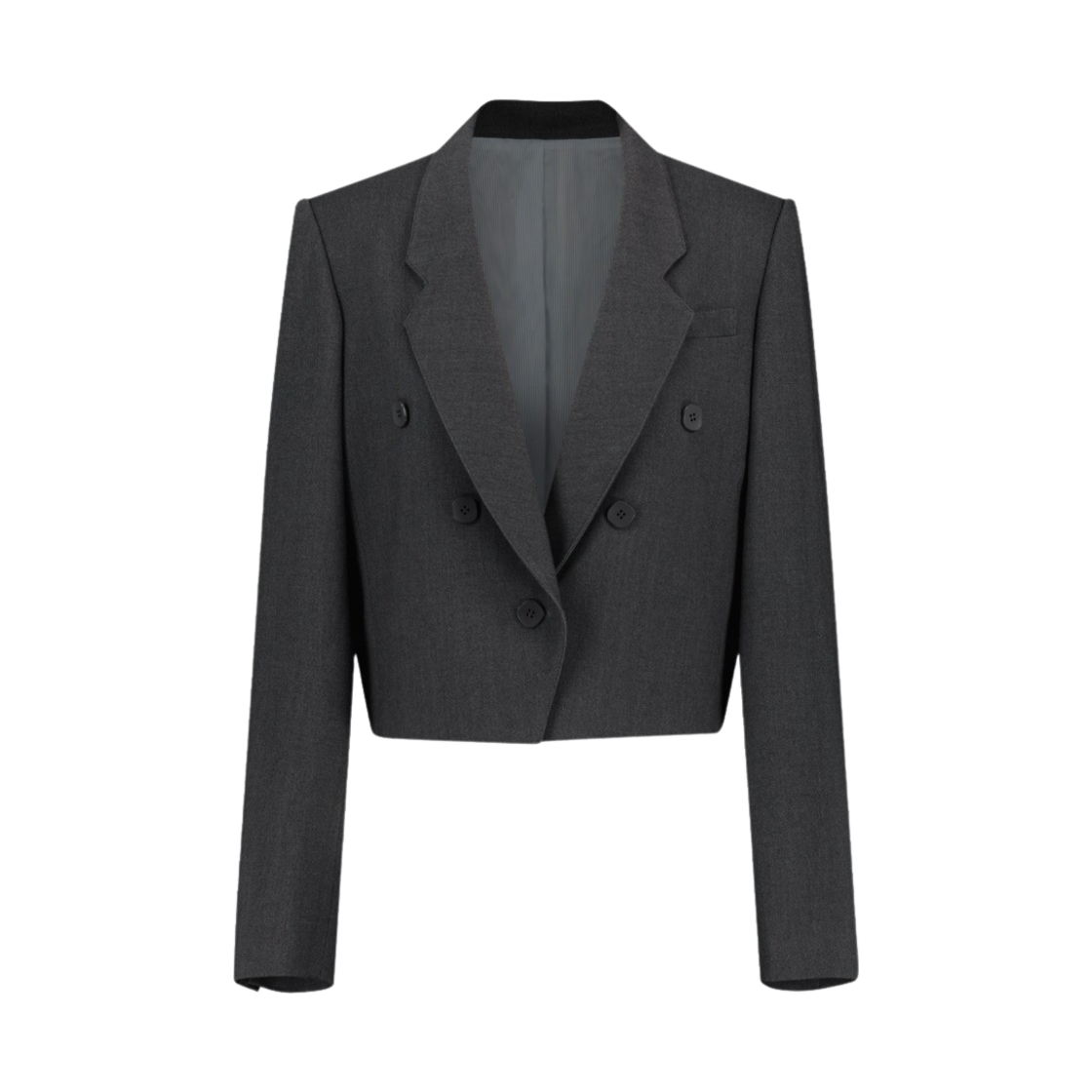 P00000HE Green Butter Women V-Slit Square Button Crop Jacket Gray