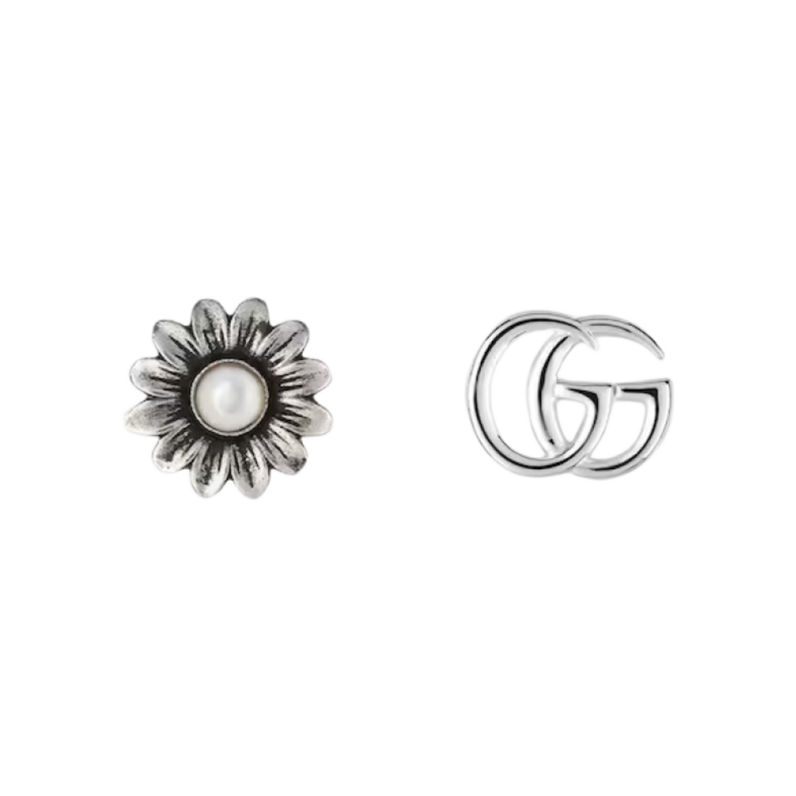 (W) 구찌 더블 G 플라워 스터드 이어링 925 스털링 실버((W) Gucci Double G Flower Stud Earrings 925 Sterling Silver) - 1
