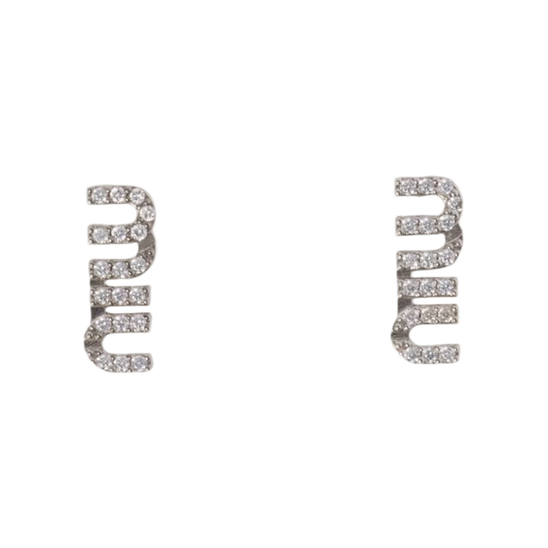 (W) 미우 미우 메탈 이어링 샴브레이 크리스탈 스틸 크리스탈