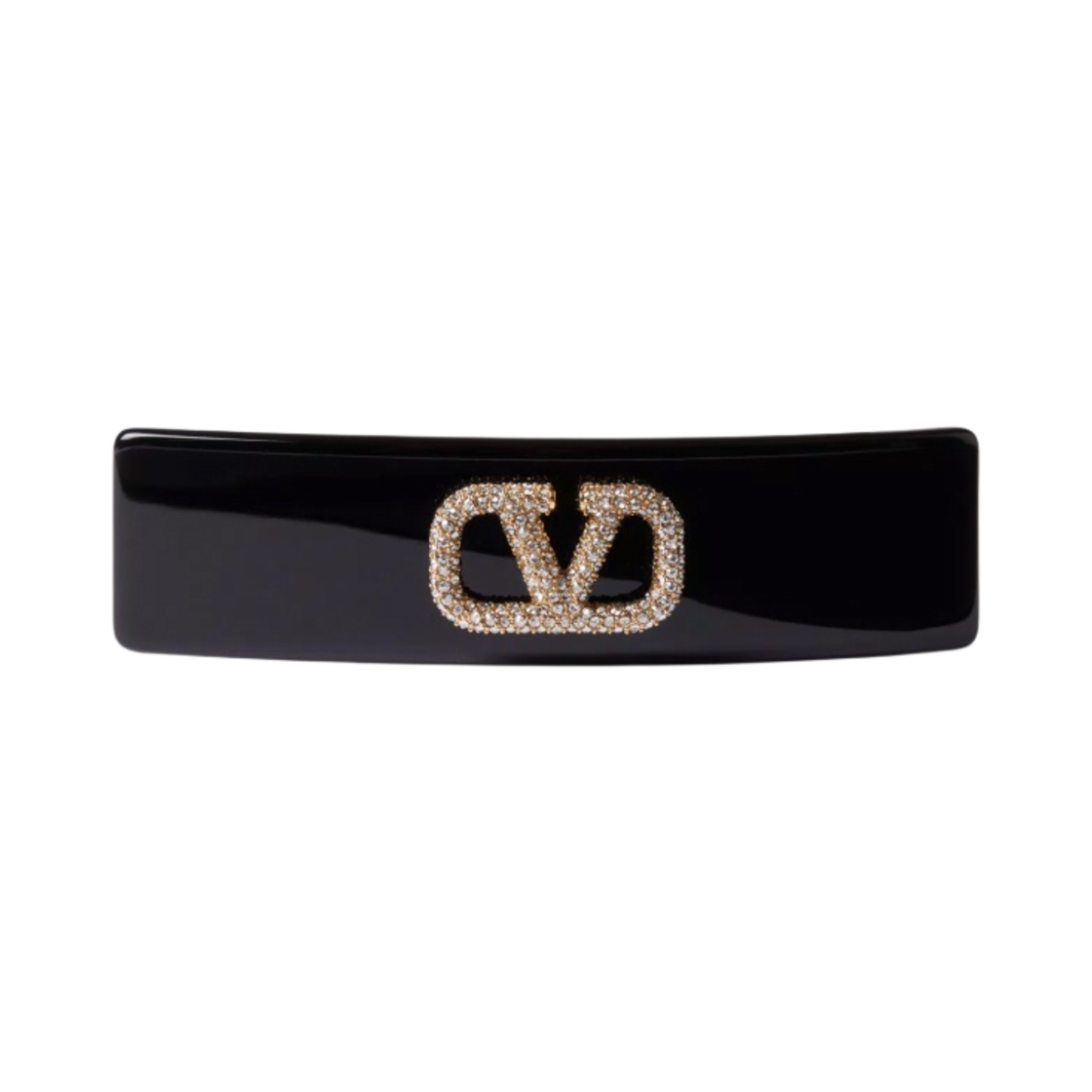 J0V46LGUK7H Valentino V Logo Signature Metal Resin Hair Clip Swarovski Crystals Black Gold