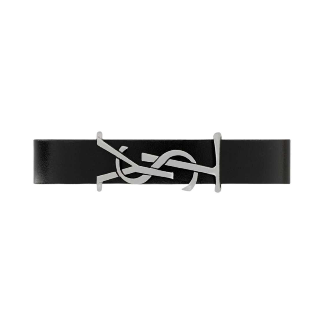 생로랑 카산드라 브레이슬릿 레더 앤 메탈 블랙 앤 옥시다이즈드 실버(Saint Laurent Cassandre Bracelet In Leather And Metal Black And Oxidized Silver) - 1
