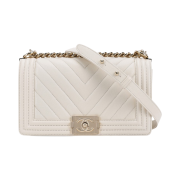 Chanel Medium Boy Chanel Handbag Grained Calfskin & Gold White