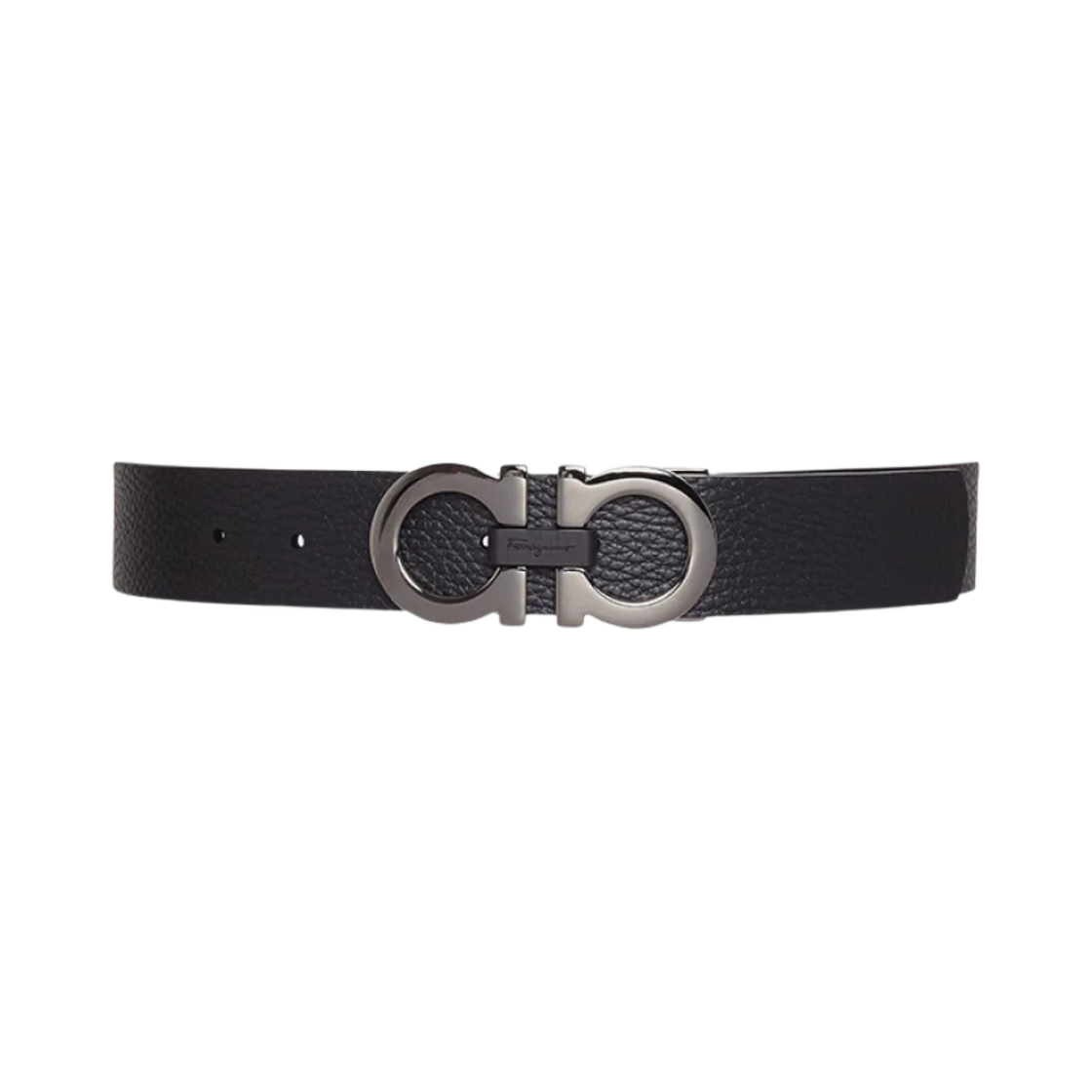 678783-476361 Ferragamo Reversible and Adjustable Textured Calfskin Leather Gancini Belt Black Hickory