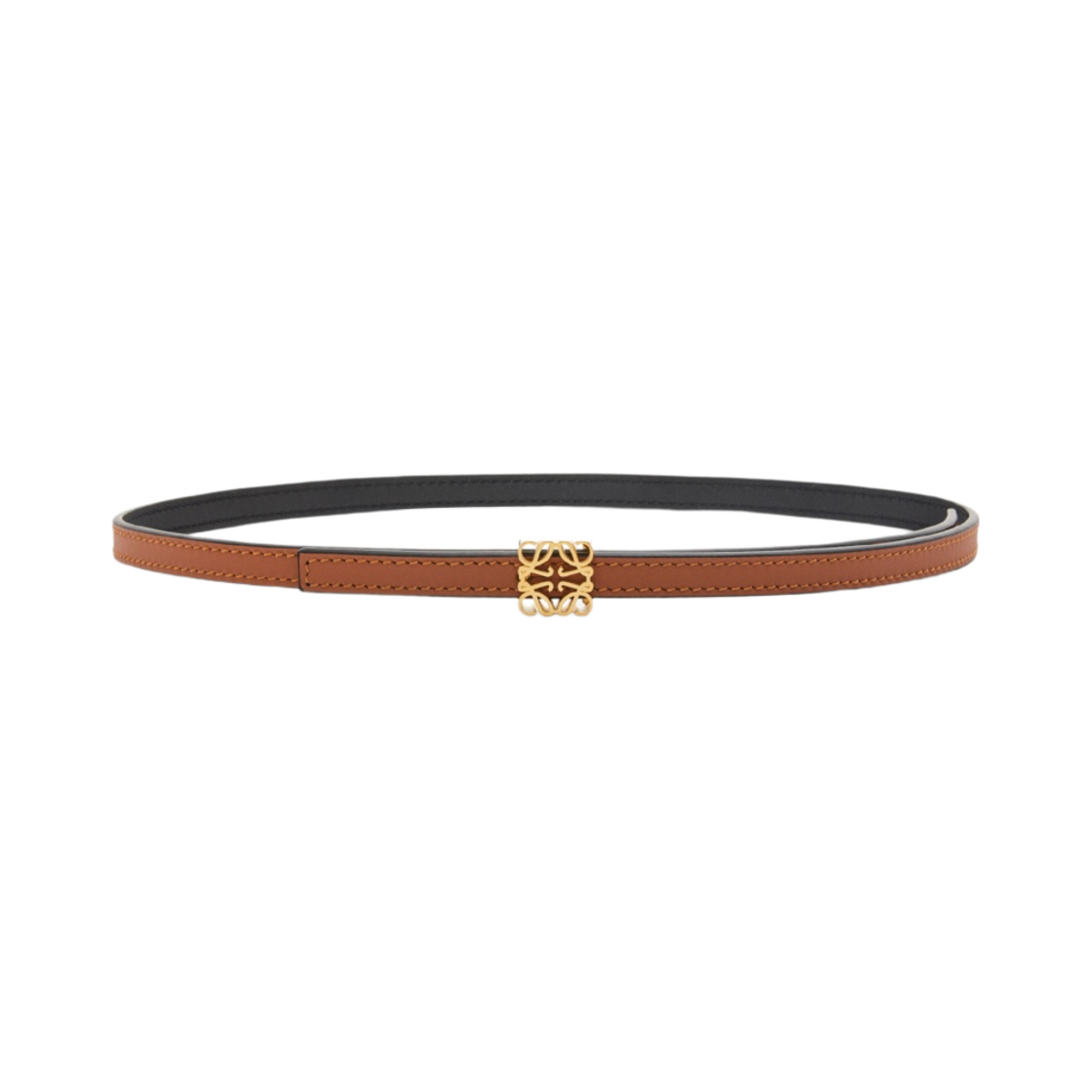(W) 로에베 스무스 카프스킨 리버시블 아나그램 큐브 벨트 탄 블랙 골드((W) Loewe Reversible Anagram Cube Belt in Smooth Calfskin Tan Black Gold) - 1