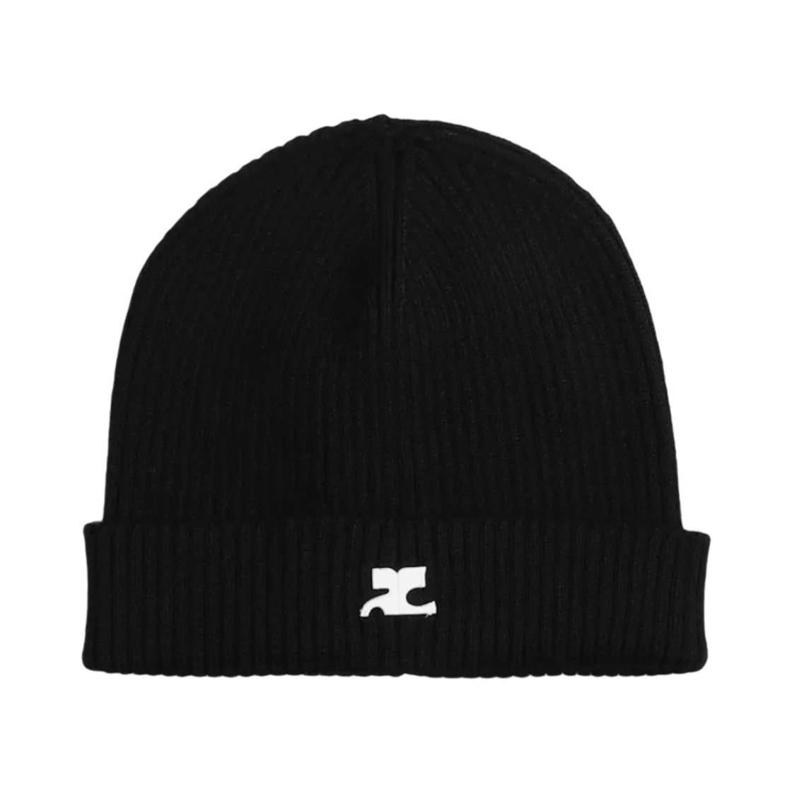 (W) 꾸레쥬 AC 립 니트 비니 블랙 화이트((W) Courreges AC Rib Knit Beanie Black White)
