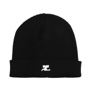 (W) Courreges AC Rib Knit Beanie Black White