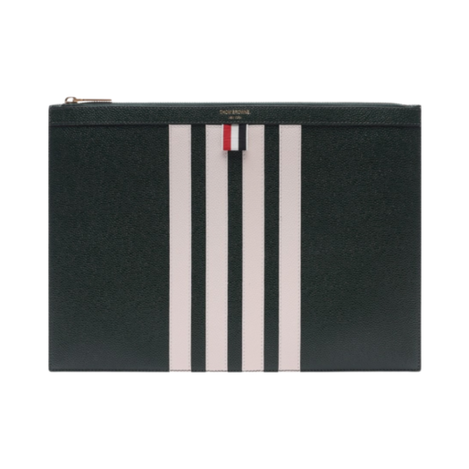 MAC155A-00198-310 Thom Browne Pebble Grain Leather 4-Bar Medium Document Holder Dark Green
