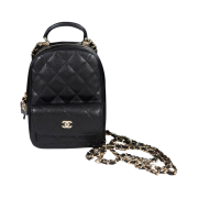 Chanel Classic Phone Holder Clutch with Chain Grained Shiny Calfskin & Gold Black