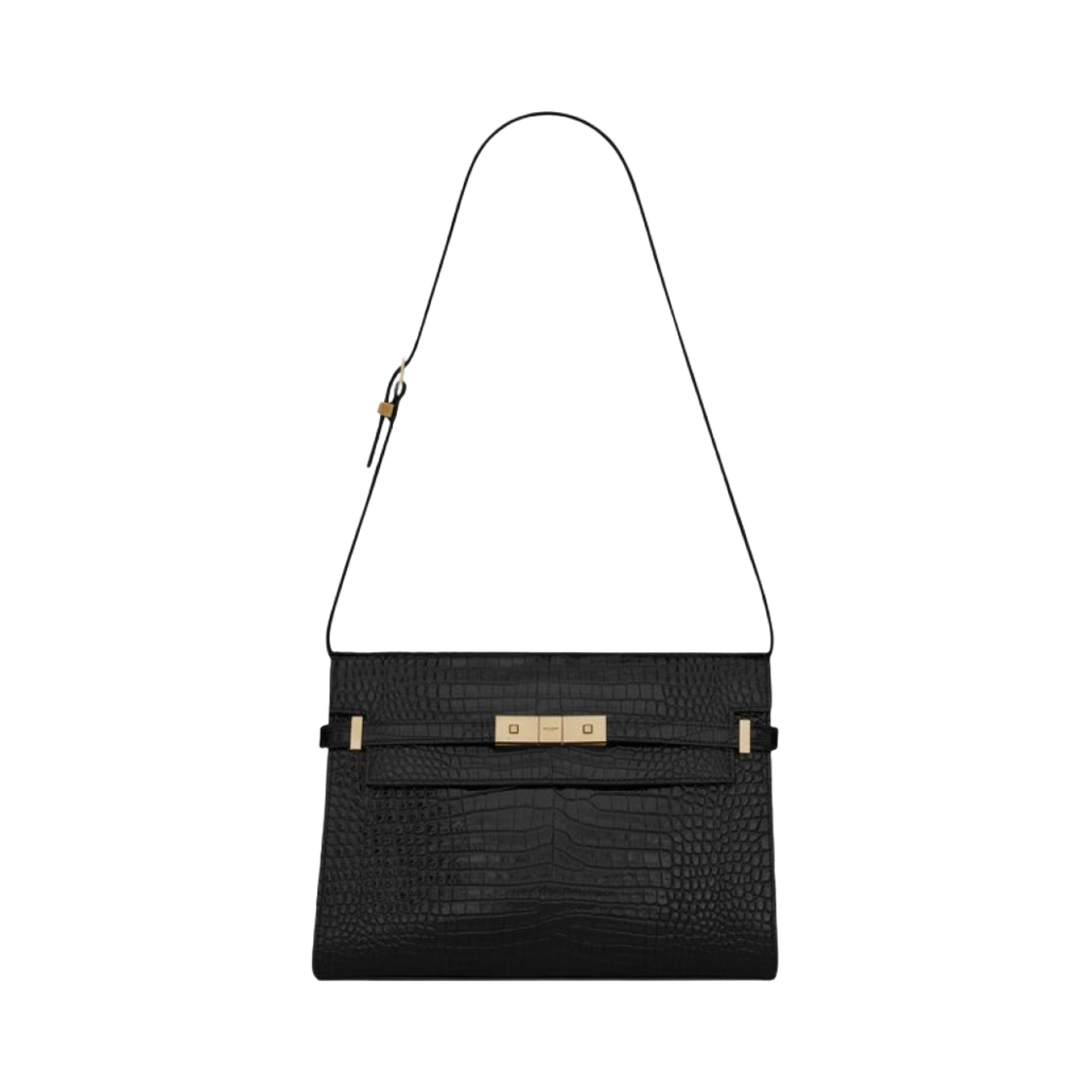 579271-DND0J-1000 Saint Laurent Manhattan Shoulder Bag In Crocodile-Embossed Shiny Leather Black