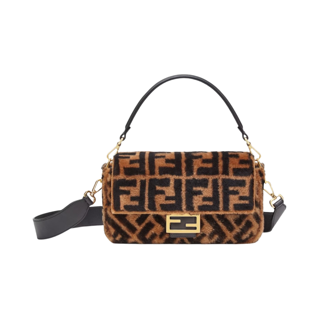 8BR600A8HPF180S Fendi Sheepskin Medium Baguette Bag Brown
