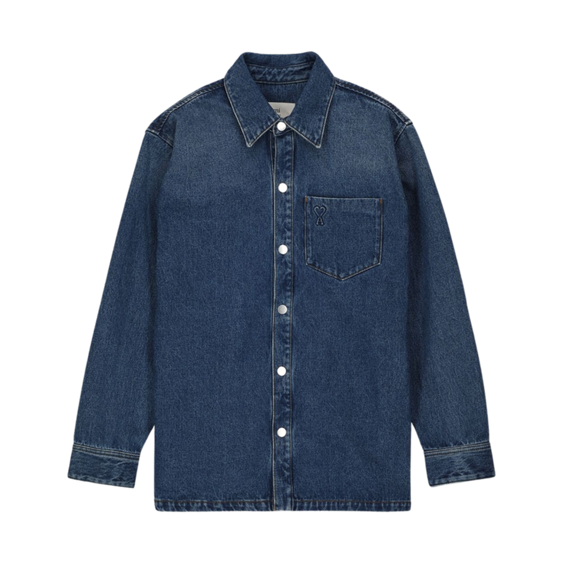 아미 톤온톤 하트 로고 데님 오버셔츠 유즈드 블루(AMI de Coeur Denim Overshirt Used Blue) - 1