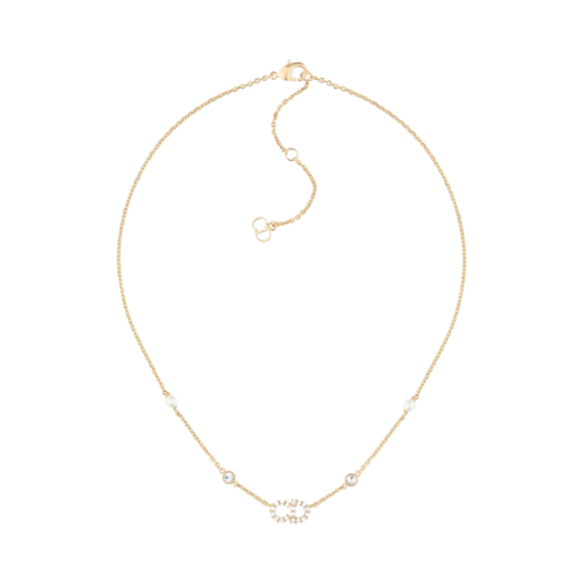 N1033CDLCY-D301 (W) Dior Clair D Lune Necklace Gold Finish Metal White Resin Pearls White Crystals