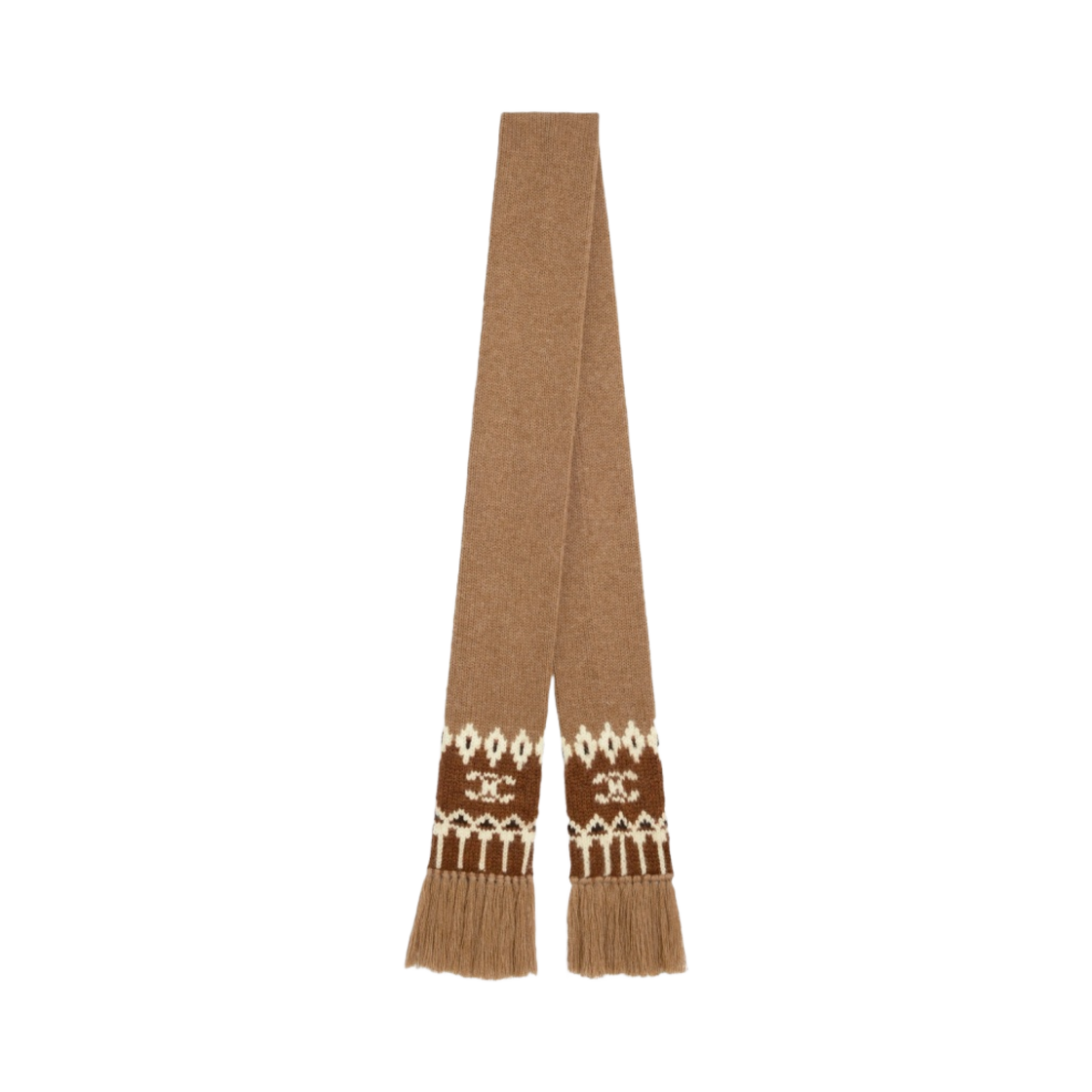 (W) 셀린느 머플러 카멜 트리옹프 페어 아일 울 카멜((W) Celine Muffler in Triomphe Fair Isle Wool Camel) - 1