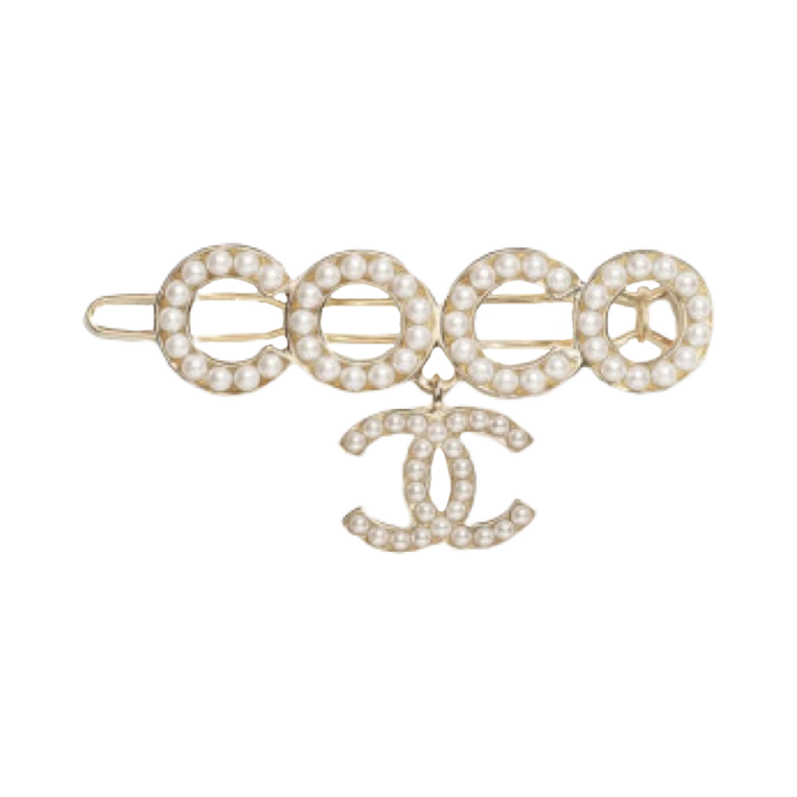 (W) 샤넬 헤어 클립 메탈 글래스 펄 & 골드 펄리 화이트((W) Chanel Hair Clip Metal Glass Pearls & Gold Pearly White) - 1
