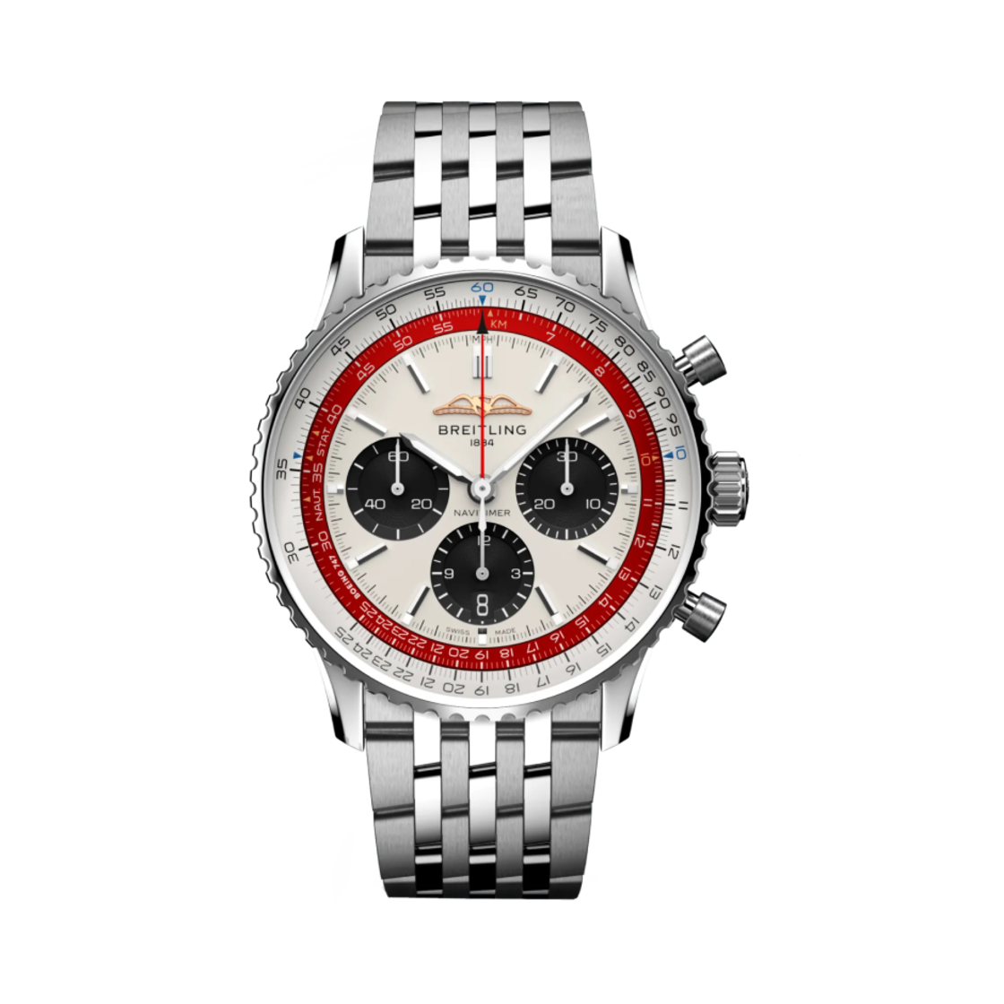 AB01383B1G1A1 Breitling Navitimer B01 Chronograph 43 Steel Red Cream Metal
