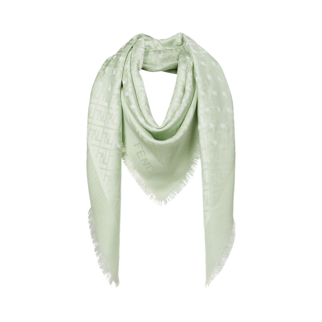 FXT069AUMBF0BE7 (W) Fendi FF Silk Wool Shawl Green