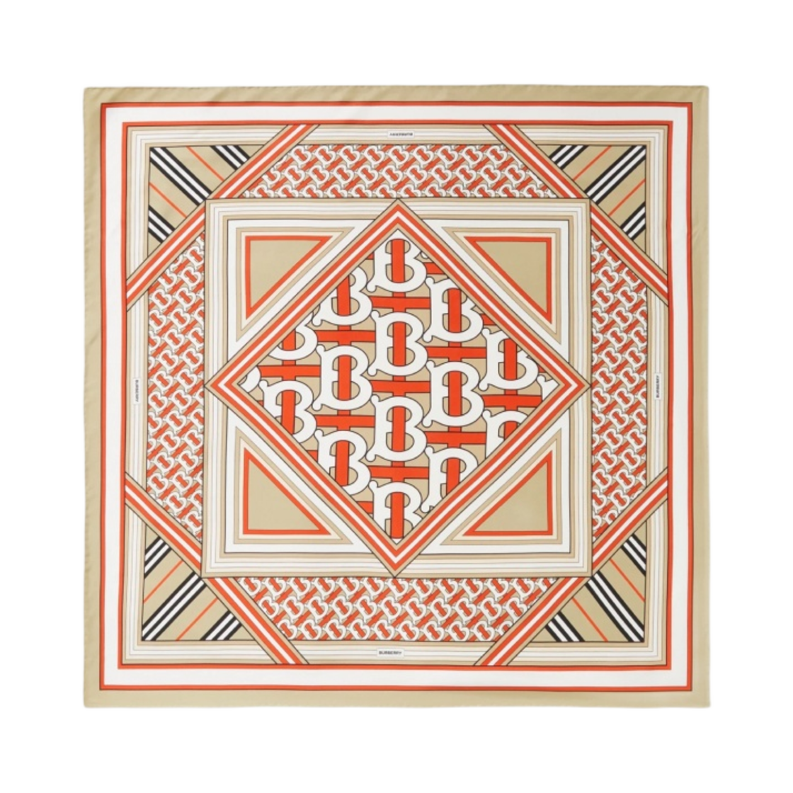(W) 버버리 몽타주 프린트 실크 스퀘어 스카프 버밀리언((W) Burberry Montage Print Silk Square Scarf Vermillion) - 1