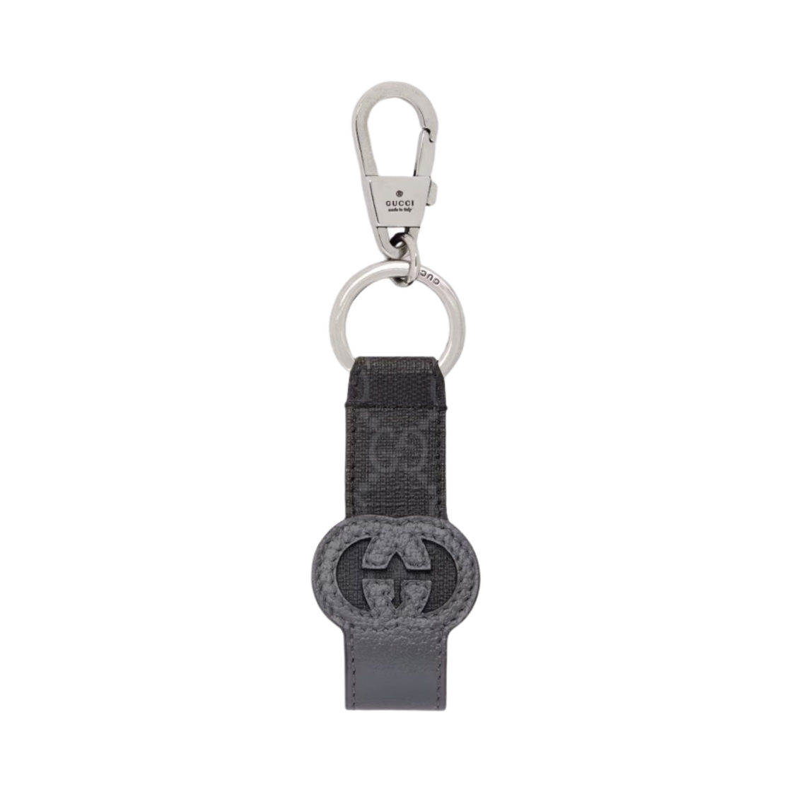 구찌 키체인 컷아웃 인터로킹 G 블랙 그레이 슈프림(Gucci Keychain with Cut-Out Interlocking G Black Grey Supreme) - 1