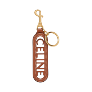 (W) Celine Perforated Celine Keyring Charm in Smooth Calfskin Tan