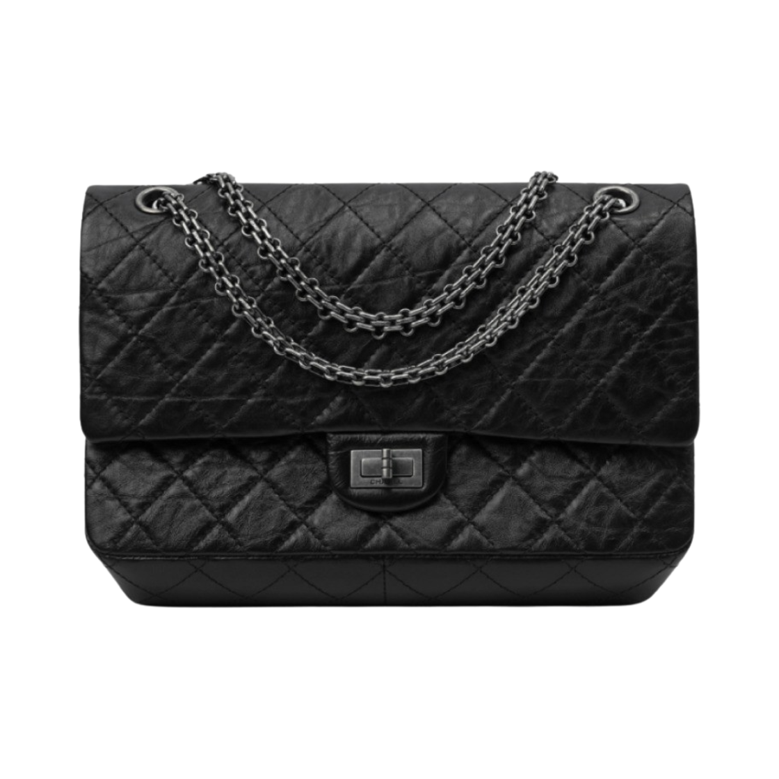 샤넬 2.55 라지 플랩백 빈티지 카프스킨 & 루테늄 메탈 블랙