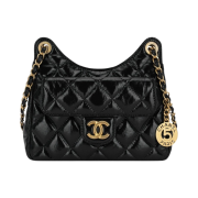 Chanel Small Hobo Bag Shiny Crumpled Calfskin & Gold Black